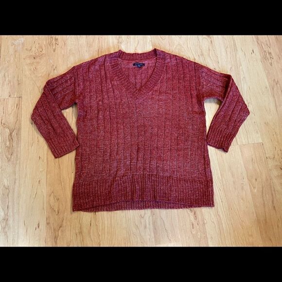 American Eagle red knit ribbed sweater - Picture 1 of 4